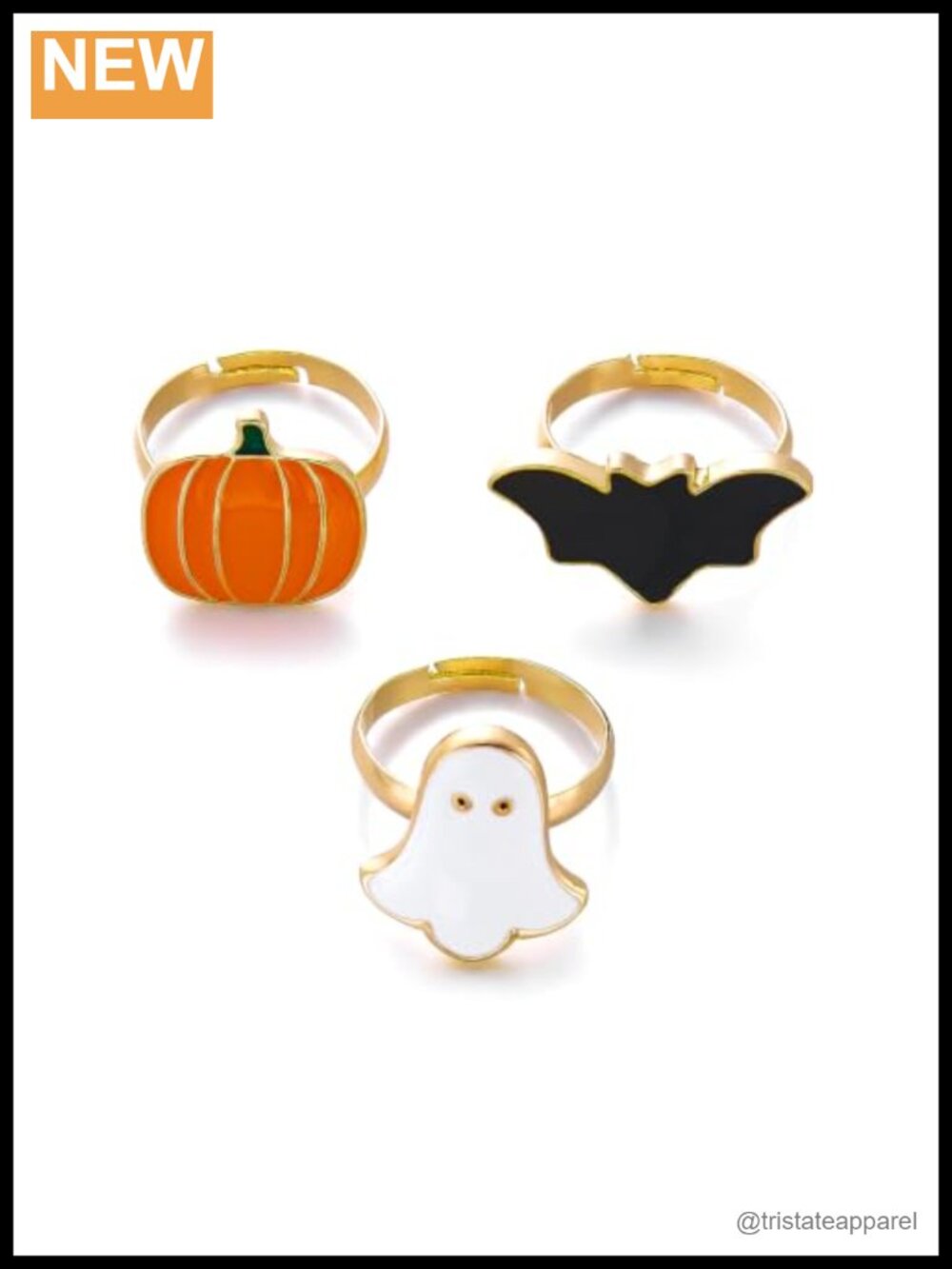 Halloween Enamel Ring Set Pumpkin Ghost Bat Adjustable Stacking Rings